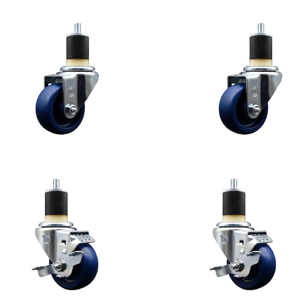 Service Caster 3'' SS Solid Poly Wheel Swivel 1-7/8'' Expanding Stem Caster Set 2 Brakes, 4PK SCC-SSEX20S314-SPUS-2-TLB-2-178 - main